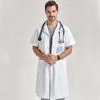 Men’s White Lapel-Neck Lab Coat — Durable Material