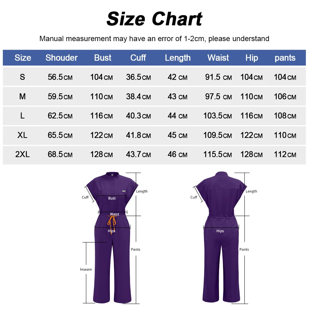 Women's Short‑Sleeve Medical Jumpsuit with Zipper Collar