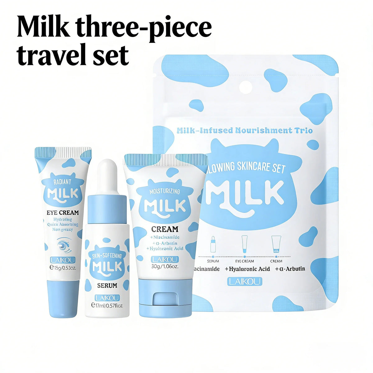 Milk Skincare Travel Set — Niacinamide & Hyaluronic, 3‑Pc
