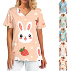 Women's Easter Bunny V‑Neck Scrub Top — Short Sleeve