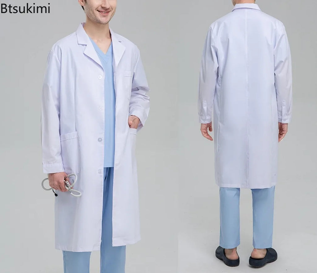 Unisex White Lab Coat — Short & Long Sleeve Clinic Coat