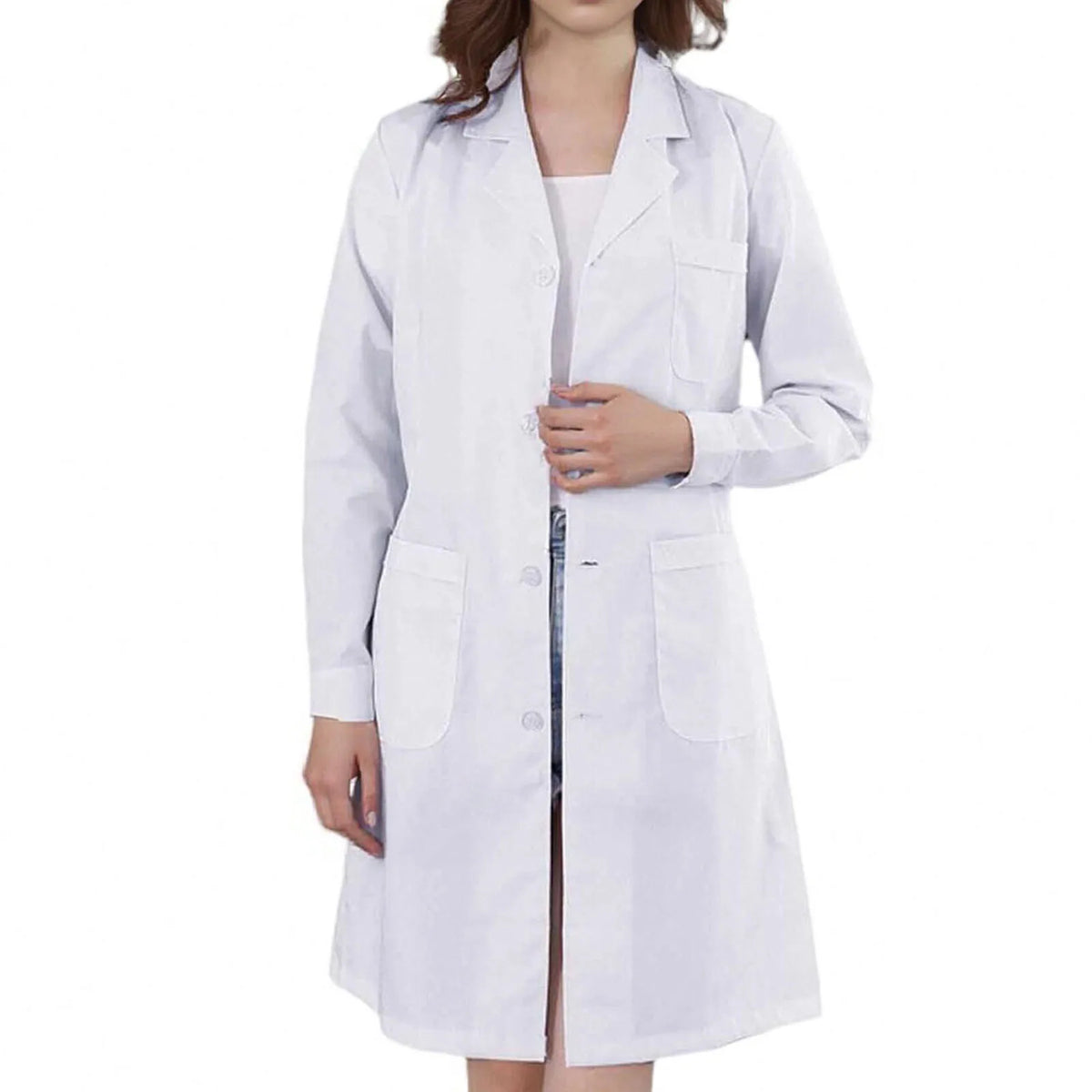 Women's Long-Sleeve White Lab Coat — Clinical Workwear