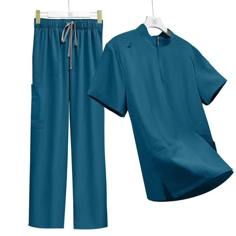 Unisex Stand‑Collar Zip‑Up Scrub Set for OR and Clinics
