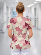 Women’s V‑Neck Short‑Sleeve Printed Scrub Tunic — Comfort Fit