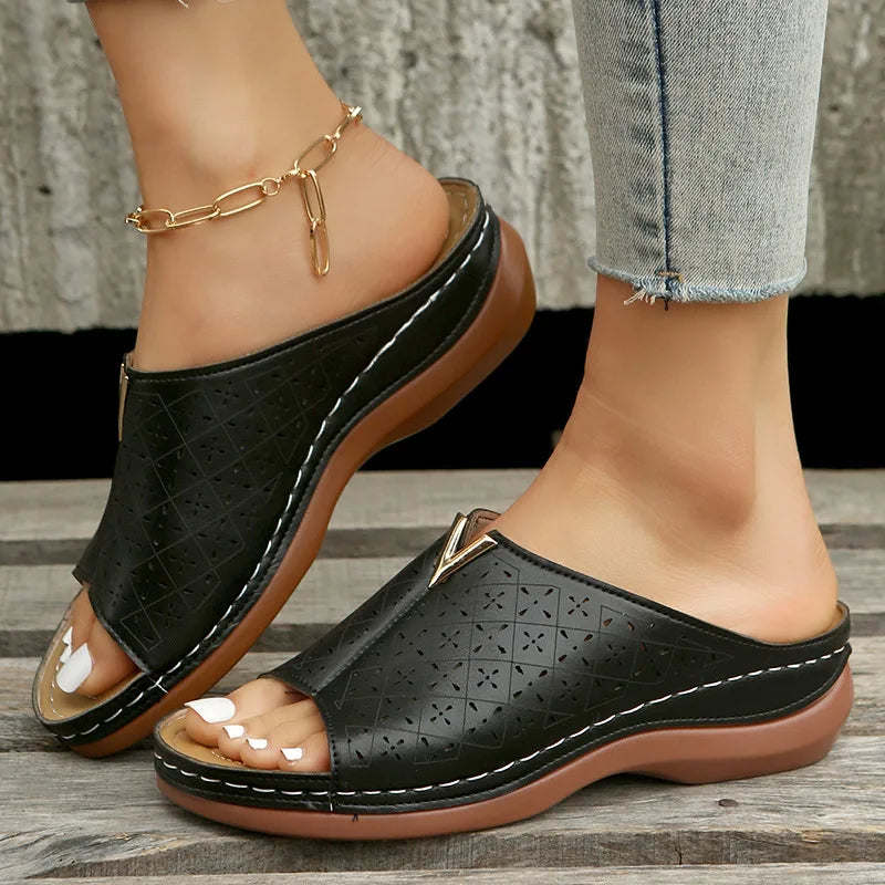 Women’s Orthopedic Low‑Heel Wedge Slide — Open Toe