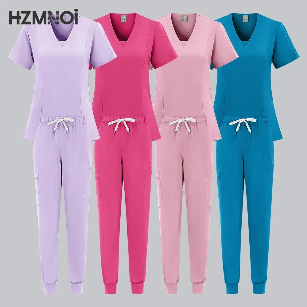 Women's Multicolor Polyester‑Elastane Scrub Set (S–XXL)