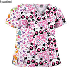 Cartoon-Print Unisex Scrub T‑Shirt Top