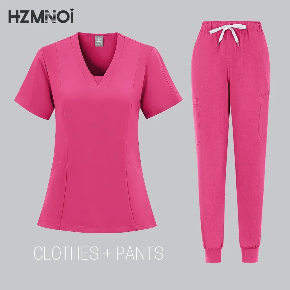 Women's Multicolor Polyester‑Elastane Scrub Set (S–XXL)