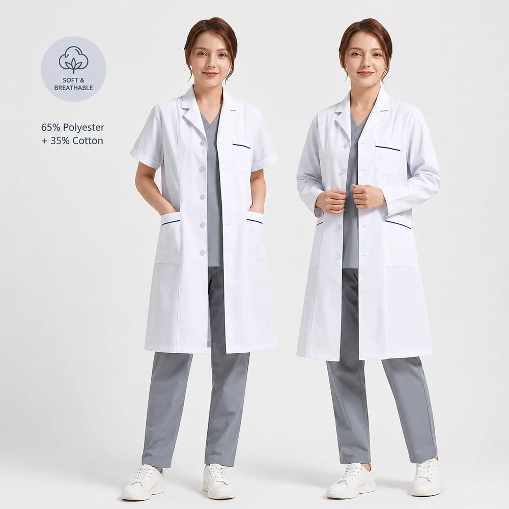 Women's Short-Sleeve White Suit-Collar Lab Coat