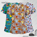 VIAOLI Women's 100% Cotton V‑Neck Scrub Top — Breathable Short Sleeve