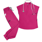 Stand‑Collar Sleeveless Scrub Top — Half‑Zip, Multi‑Pocket