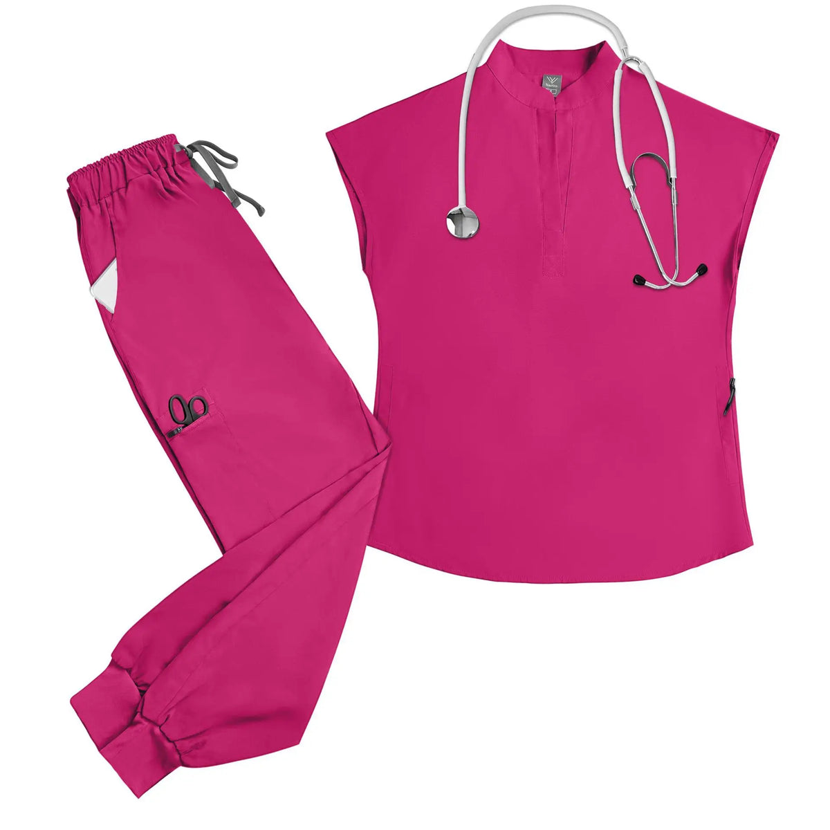 Stand‑Collar Sleeveless Scrub Top — Half‑Zip, Multi‑Pocket