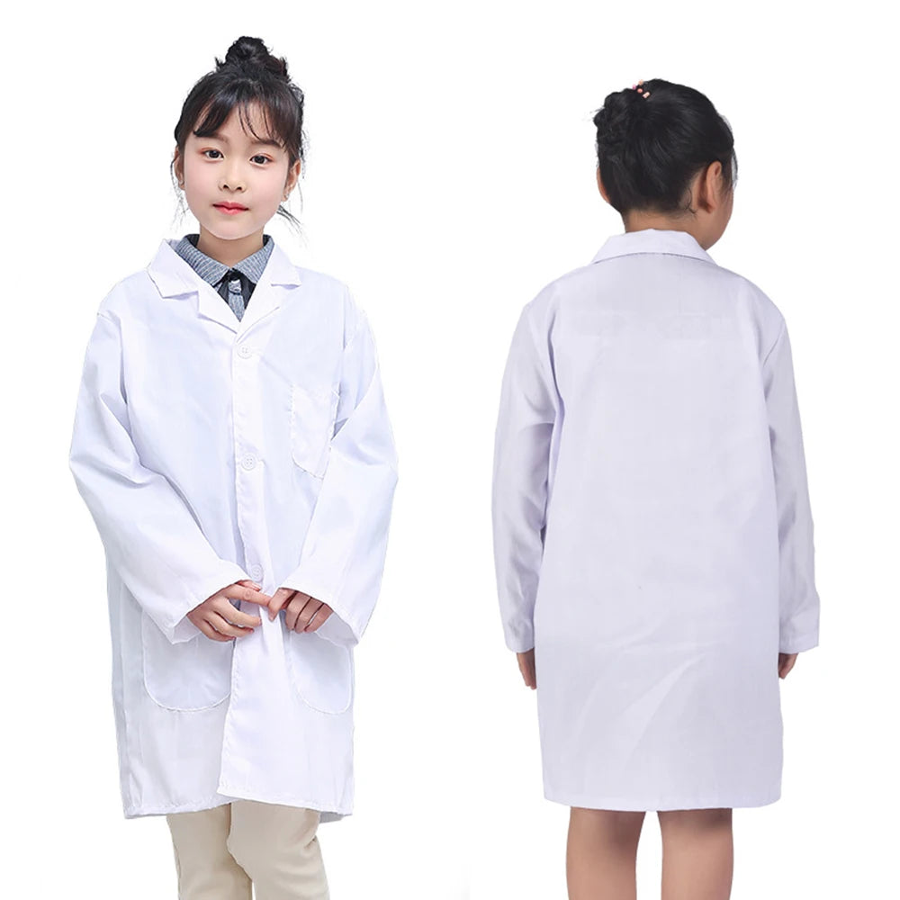 Children's White Long-Sleeve Lab Coat with Pockets