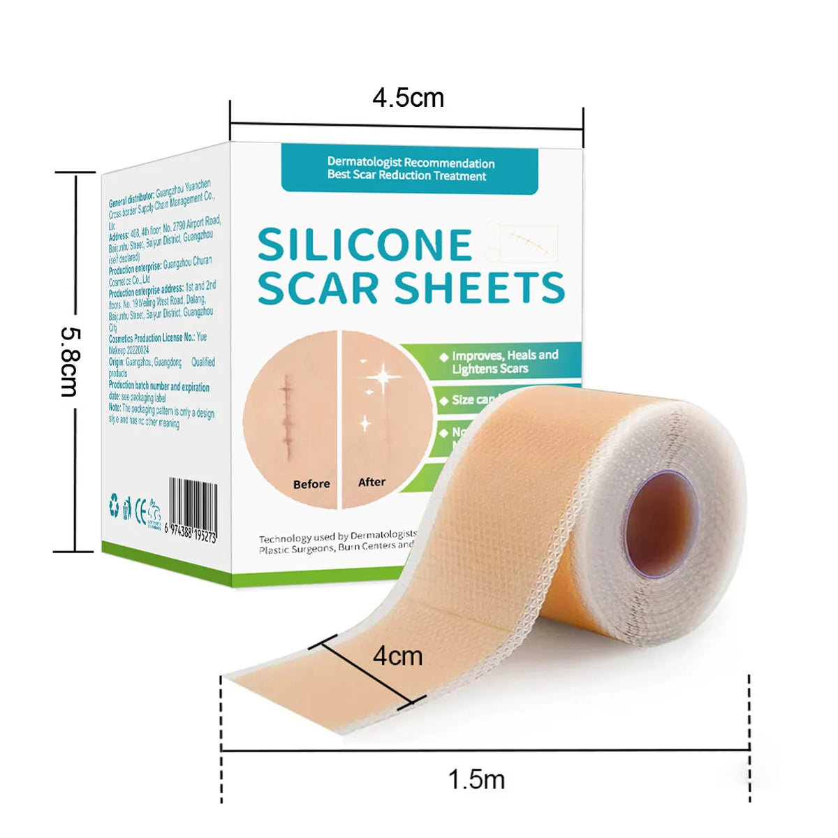 Silicone Scar Tape Roll — 4cm x 1.5m, Self-Adhesive & Reusable