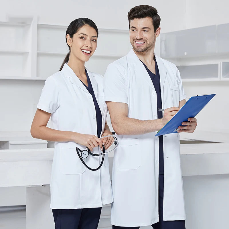 Silky Anti‑static Midriff Lab Coat with Tab‑Waist