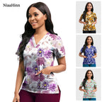 Printed Cotton Short-Sleeve Scrub Top — Unisex
