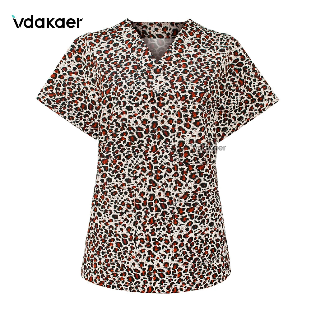 Leopard-Print Scrub Top — Fun Printed Medical Shirt