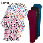 Print Scrub Set — V‑Neck Top & Straight Pants, Unisex (S–XL)