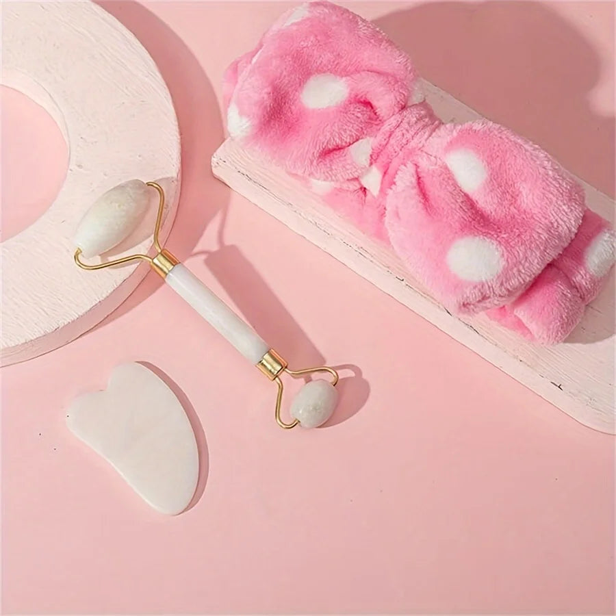 3-Piece Beauty Tools Set: Jade Roller, Gua Sha & Spa Headband