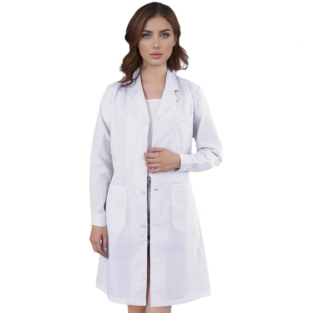 Women's Long-Sleeve White Lab Coat — Clinical Workwear