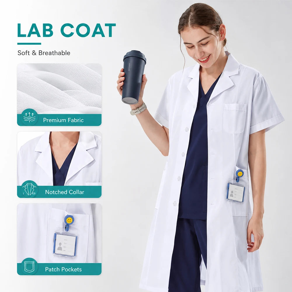 Women's White Lab Coat — Short & Long Sleeve Options