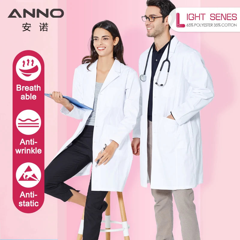 Unisex White Lab Coat, 65/35 Polyester–Cotton — S–4XL