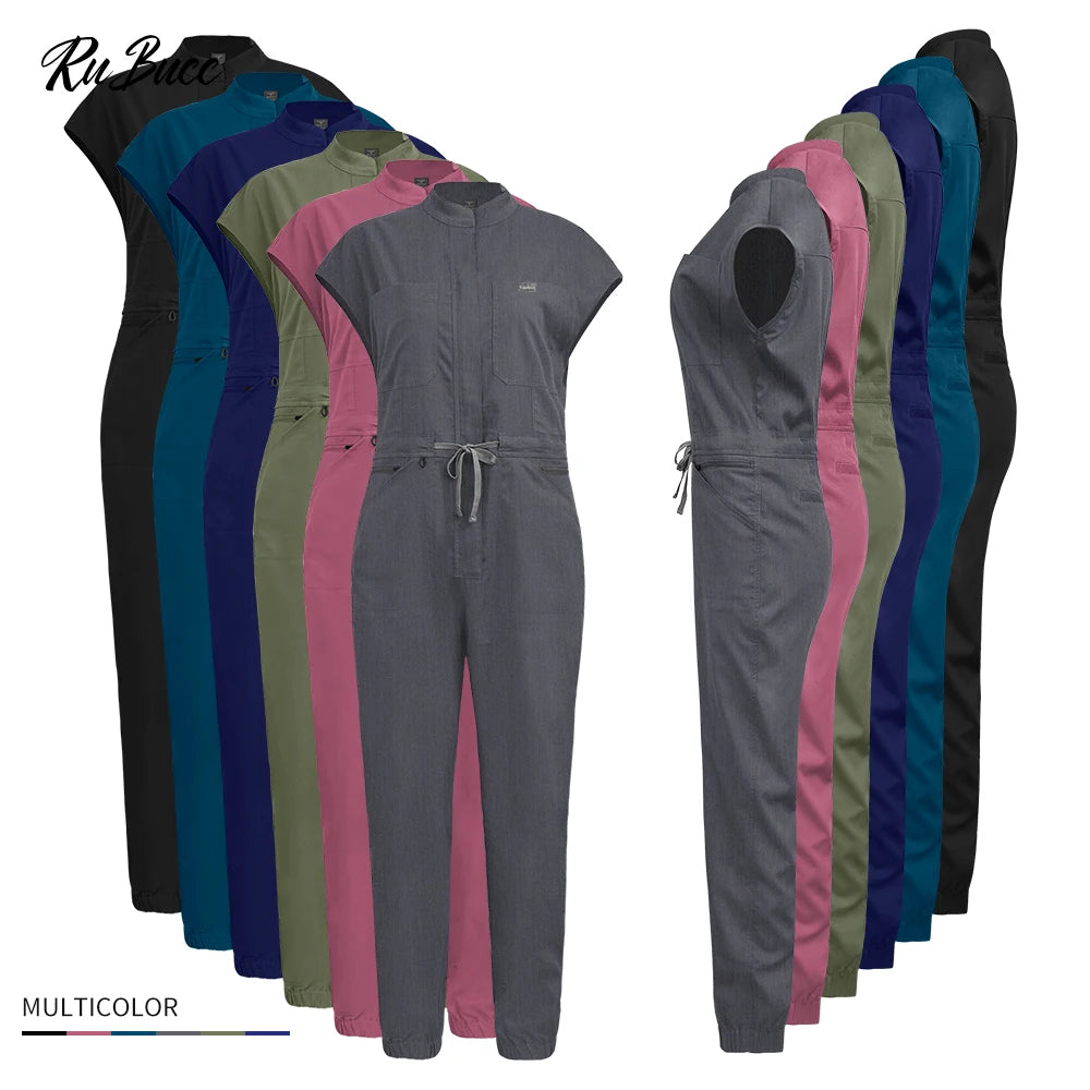Mandarin‑Collar Medical Scrub Jumpsuit — One‑Piece Workwear