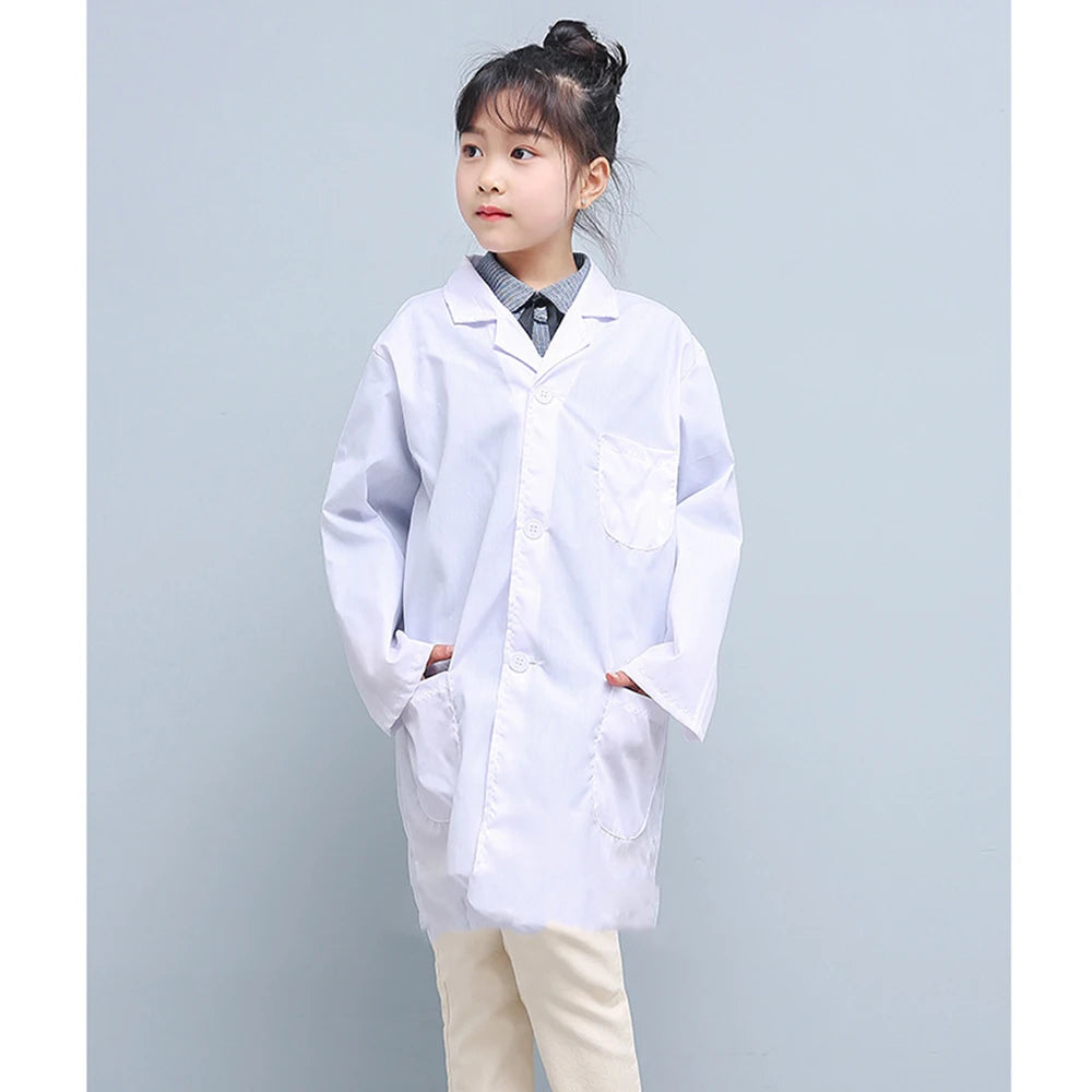 Children's White Long-Sleeve Lab Coat with Pockets