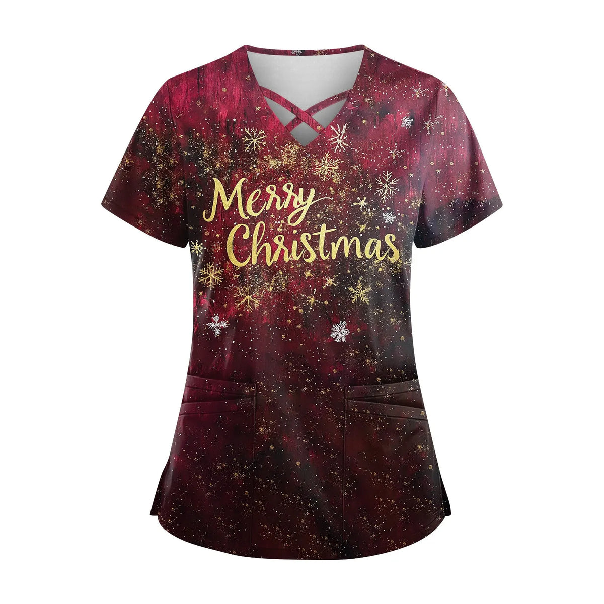 Women's Christmas-Print Scrub Top — Nurse Surgical