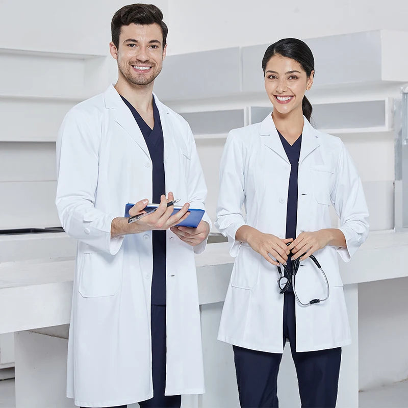 Silky Anti‑static Midriff Lab Coat with Tab‑Waist
