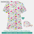 Female V‑Neck Cotton Nurse Top — Unicorn & Dinosaur Print (S–XXXL)