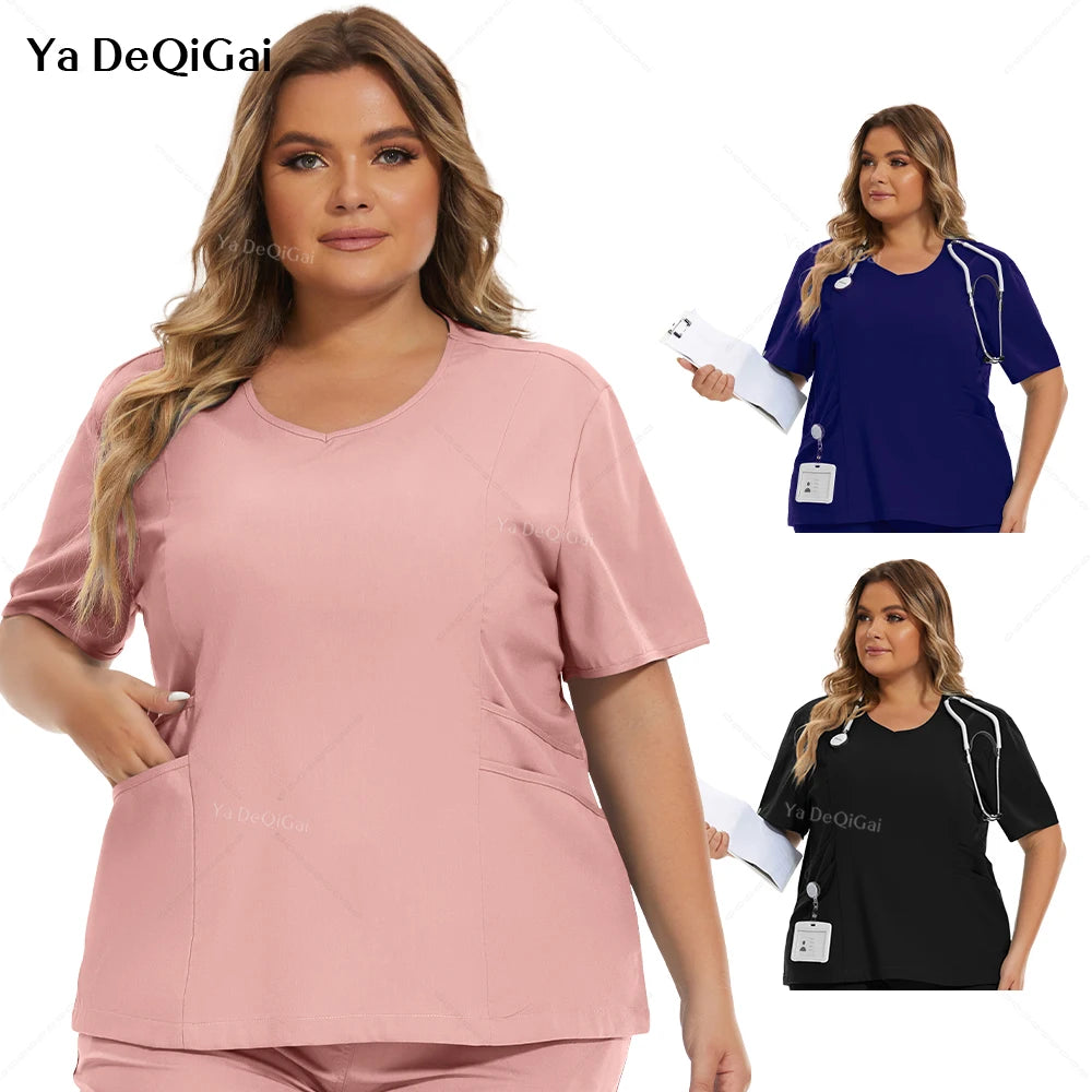 Women's Navy V‑Neck Scrub Top — XXL Twill with Pockets