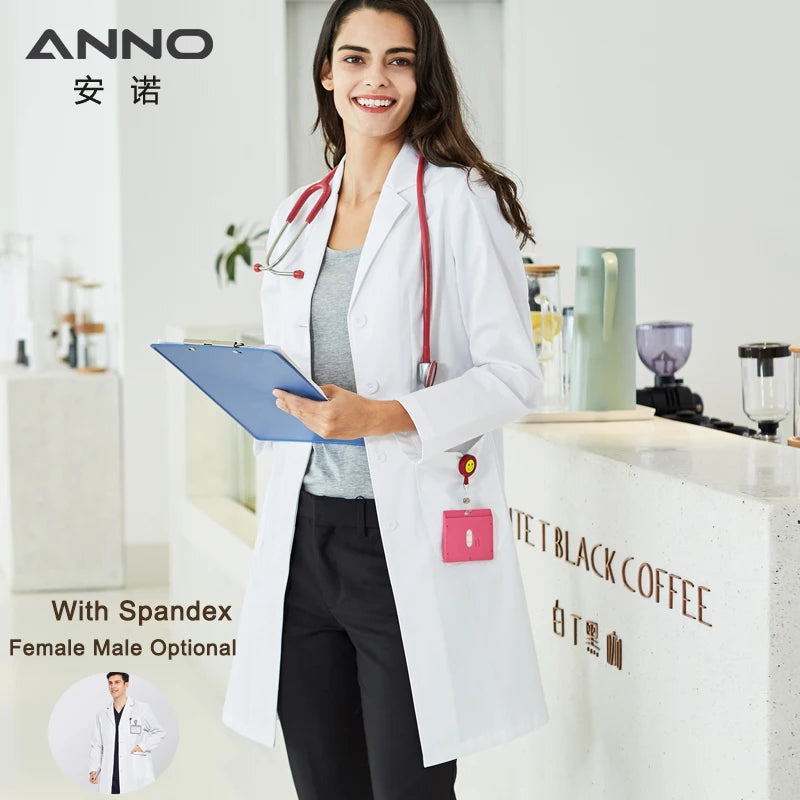 ANNO Long-Sleeve Lab Coat — Cotton/Poly/Spandex, S–4XL