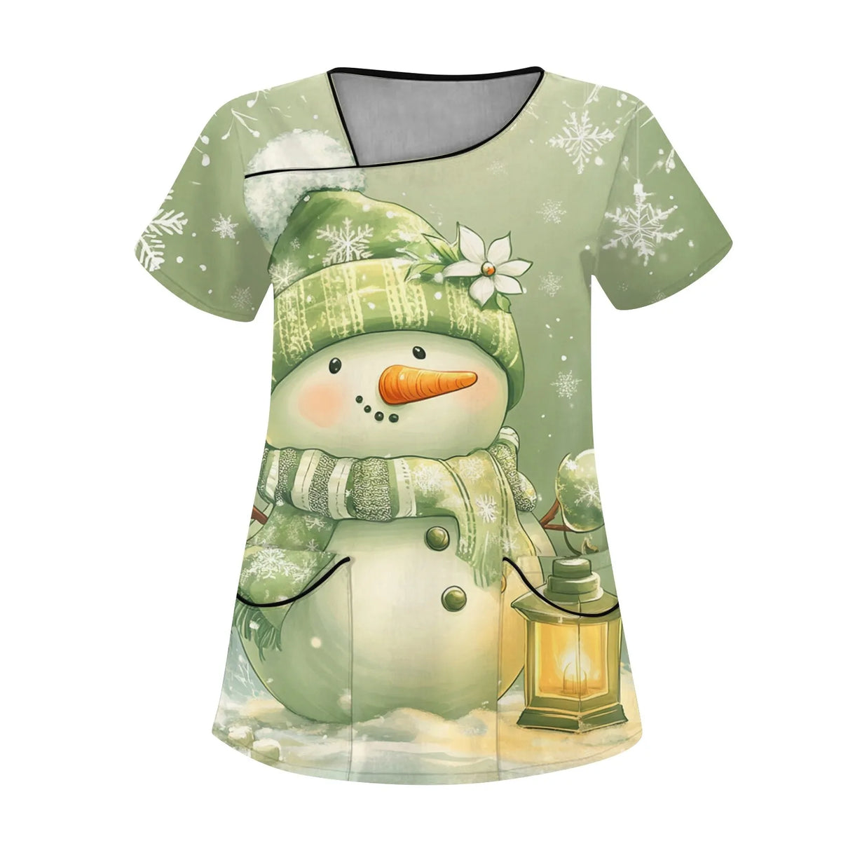 Women's Elk-Print Short-Sleeve T‑Shirt & Pocket Overalls Scrub Set