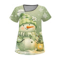 Women's Elk-Print Short-Sleeve T‑Shirt & Pocket Overalls Scrub Set