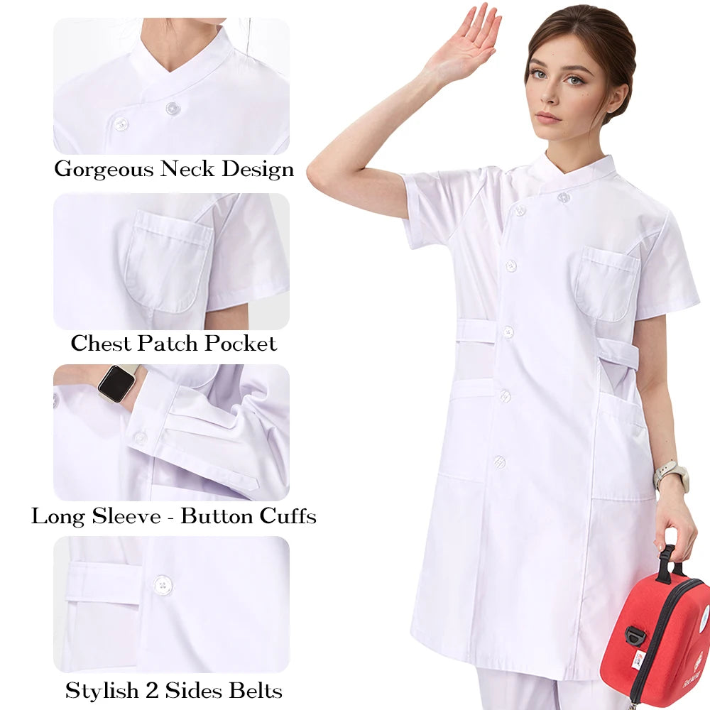White Nurse Dress — Clinical Medical Uniform, Hospital Wear