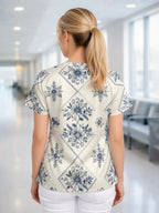 Women's V‑Neck Short‑Sleeve Scrub Top — Tunic with Patch Pockets