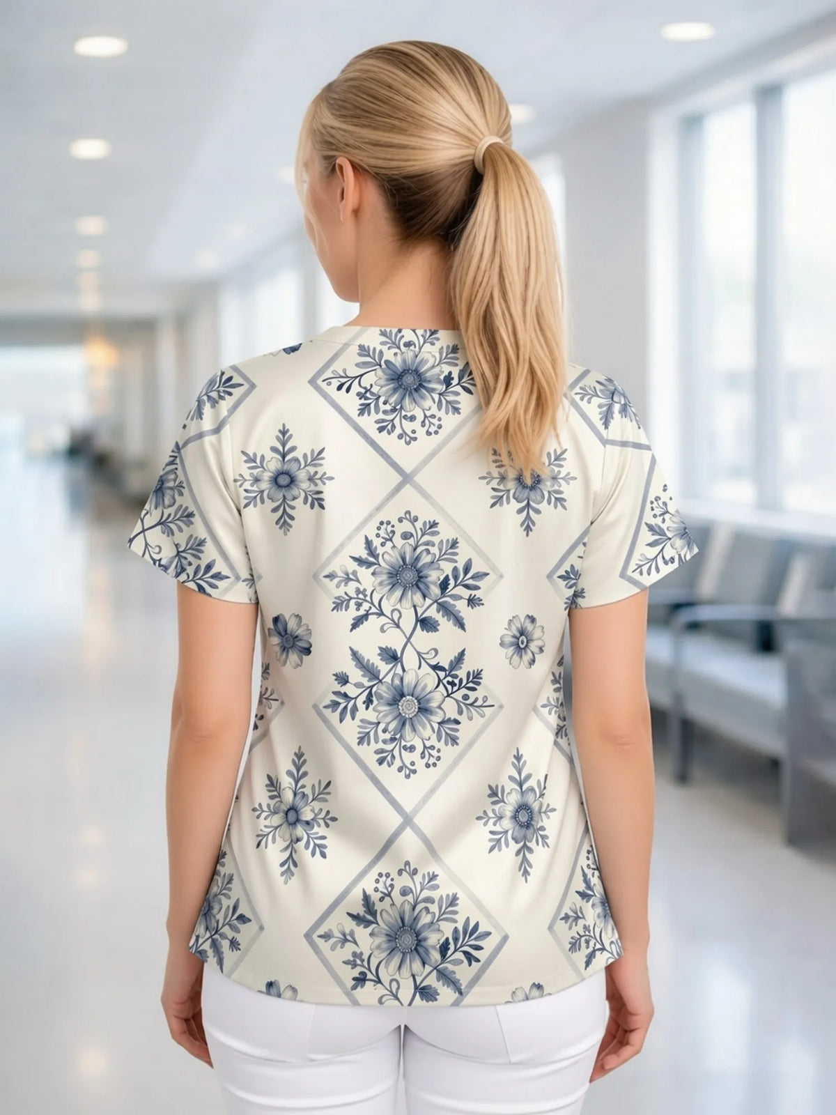Women's V‑Neck Short‑Sleeve Scrub Top — Tunic with Patch Pockets