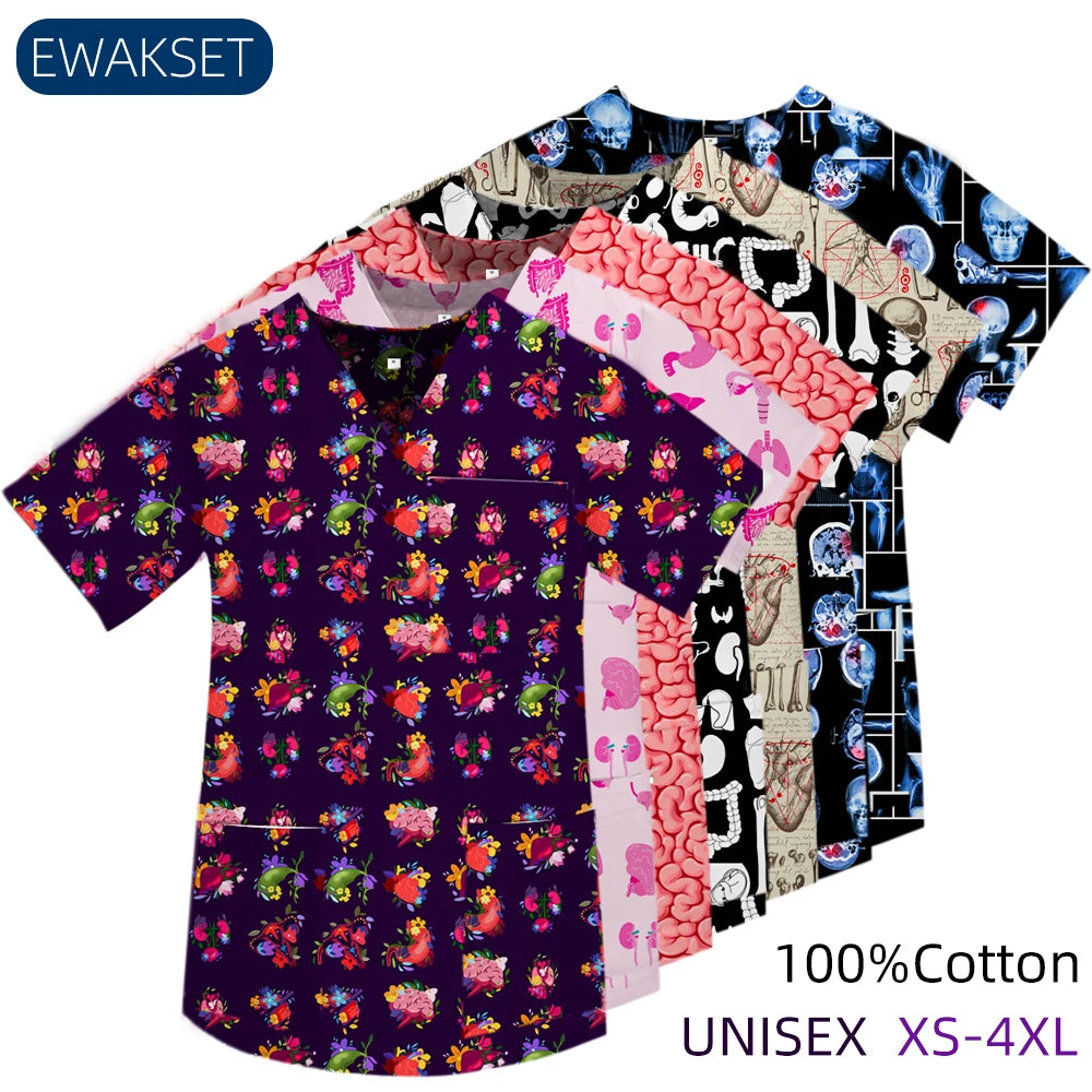 100% Cotton V-Neck Unisex Scrub Top — Short Sleeve, S–4XL