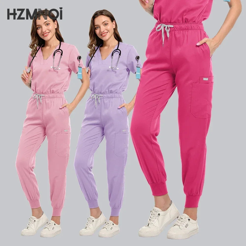 Women's Multicolor Polyester‑Elastane Scrub Set (S–XXL)